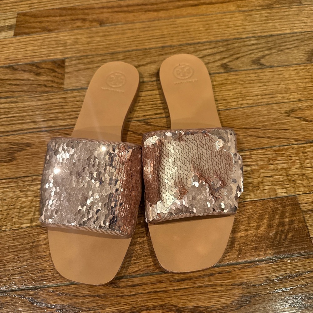 Tory Burch Sequin Tan Sandals